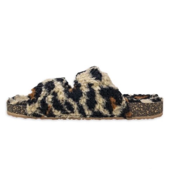Leopard Print Faux Fur Slipper Luxe Two Band Step-in Sandal Shoe Size 10 - Picture 5 of 7